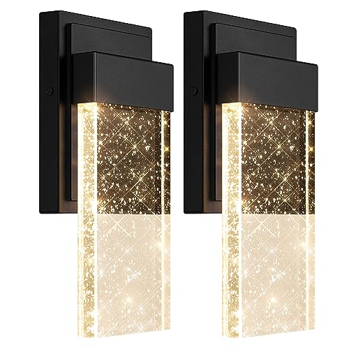 BesLowe Outdoor Wall Light Fixtures with Crystal Bubble Glass, Waterproof Exterior Sconces LED Wall Lanterns, Porch Lights Wall Mounted 10W 3000K Outside Lights for House Front Door Garage Entryway