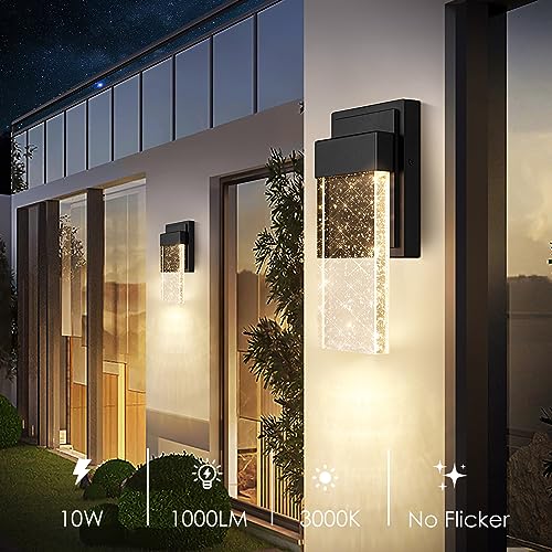 BesLowe Outdoor Wall Light Fixtures with Crystal Bubble Glass, Waterproof Exterior Sconces LED Wall Lanterns, Porch Lights Wall Mounted 10W 3000K Outside Lights for House Front Door Garage Entryway