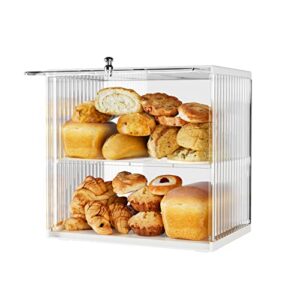 double layer bread box for kitchen countertop, clear bread container, large bread storage, bread boxes for kitchen counter