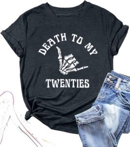 death to my twenties shirt women 30th birthday shirts skeleton hand print tshirt thirty bday tees short sleeve tops dark grey