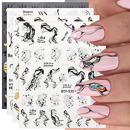 JMEOWIO 9 Sheets Daisy Flower Line Nail Art Stickers Decals Self-Adhesive Pegatinas Uñas Spring Summer Floral Nail Supplies Nail Art Design Decoration Accessories