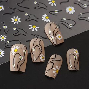 JMEOWIO 9 Sheets Daisy Flower Line Nail Art Stickers Decals Self-Adhesive Pegatinas Uñas Spring Summer Floral Nail Supplies Nail Art Design Decoration Accessories