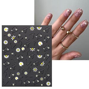 JMEOWIO 9 Sheets Daisy Flower Line Nail Art Stickers Decals Self-Adhesive Pegatinas Uñas Spring Summer Floral Nail Supplies Nail Art Design Decoration Accessories