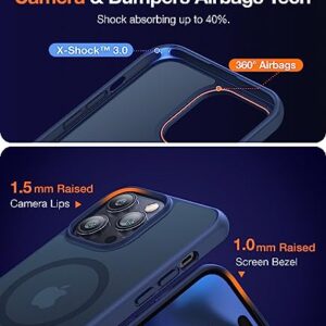 TORRAS Stronger Magnetic for iPhone 14 Pro Max Case with Stand, Compatible with MagSafe, Built in Hidden Kickstand, 10FT Mil-Grade Drop Protection for iPhone 14 Pro Max Case, Translucent Matte Blue