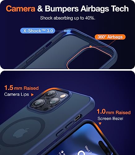 TORRAS Stronger Magnetic for iPhone 14 Pro Max Case with Stand, Compatible with MagSafe, Built in Hidden Kickstand, 10FT Mil-Grade Drop Protection for iPhone 14 Pro Max Case, Translucent Matte Blue