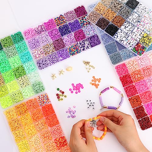 QUEFE 10560pcs 132 Colors Clay Beads Kit for Jewelry Making, Polymer Clay Beads with Charms for Bracelet Making and Gifts, Craft Set for Girls 8-12
