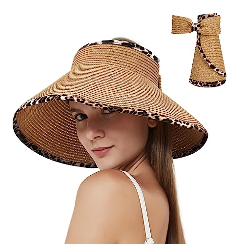 MAYLISACC Sun Visors Hats for Women Wide Brim Straw Sun UV Protection Beach Hats Foldable Floppy Hats for Women Travel