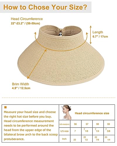 MAYLISACC Sun Visors Hats for Women Wide Brim Straw Sun UV Protection Beach Hats Foldable Floppy Hats for Women Travel