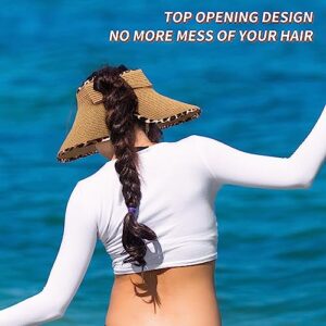MAYLISACC Sun Visors Hats for Women Wide Brim Straw Sun UV Protection Beach Hats Foldable Floppy Hats for Women Travel