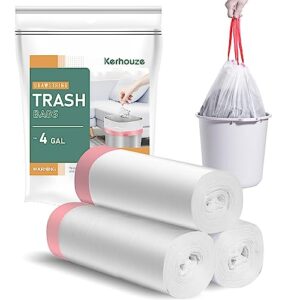 kerhouze 4 gallon trash bag - 60 counts small drawstring garbage bags, unscented extra strong trash can bin liners for bedroom, bathroom, office