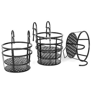 CADANI Iron Hanging Plant Holder Over The Rail Metal Fence Planters, Hanging Bucket Flower Pot Holder for Patio Balcony Outdoor Plants - Pack of 6 (Black)