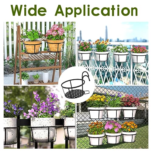 CADANI Iron Hanging Plant Holder Over The Rail Metal Fence Planters, Hanging Bucket Flower Pot Holder for Patio Balcony Outdoor Plants - Pack of 6 (Black)