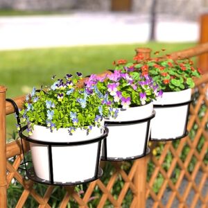 CADANI Iron Hanging Plant Holder Over The Rail Metal Fence Planters, Hanging Bucket Flower Pot Holder for Patio Balcony Outdoor Plants - Pack of 6 (Black)