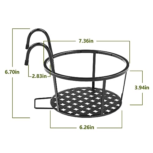 CADANI Iron Hanging Plant Holder Over The Rail Metal Fence Planters, Hanging Bucket Flower Pot Holder for Patio Balcony Outdoor Plants - Pack of 6 (Black)