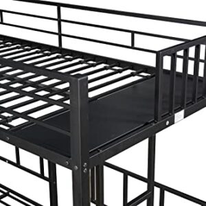 Eafurn Metal Triple Bunk Beds, Twin-Over-Twin & Twin Bunk Bed with Guardrails and Ladder, 3 in 1 L Shaped Detachable Bunk Bed for Family, Kids Teens Adults Boys Girls, No Box Spring Needed