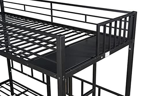Eafurn Metal Triple Bunk Beds, Twin-Over-Twin & Twin Bunk Bed with Guardrails and Ladder, 3 in 1 L Shaped Detachable Bunk Bed for Family, Kids Teens Adults Boys Girls, No Box Spring Needed
