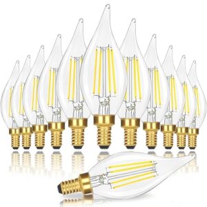 e12 candelabra led light bulbs, dimmable 40 watt equivalent 5000k bright daylight white candle bulbs, 4w 460 lm decorative ca10 filament chandelier lamp base for bedroom living room office, 12-pack