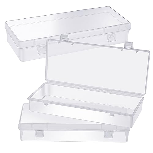 WLLHYF 3Pack Small Plastic Storage Containers with Hinged Lids, Rectangle Clear Plastic Storage Containers Box for Beads Jewelry and Crafts Items (6.1 x 2.56 x 1.18 Inch)