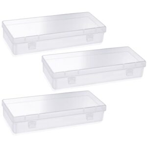 WLLHYF 3Pack Small Plastic Storage Containers with Hinged Lids, Rectangle Clear Plastic Storage Containers Box for Beads Jewelry and Crafts Items (6.1 x 2.56 x 1.18 Inch)