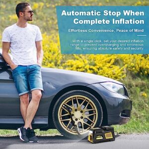 Portable Tire Inflator Digital Air Compressor 12V DC Tire Air Pump Car Accessories with Auto Shut-Off Function, Emergency LED Light, Carrying Case, Set of Nozzle Adaptors for Car, Motorcycle, Bicycle