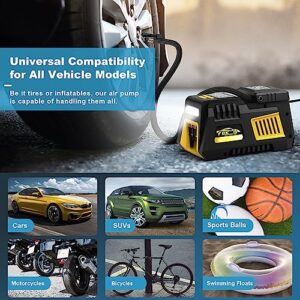 Portable Tire Inflator Digital Air Compressor 12V DC Tire Air Pump Car Accessories with Auto Shut-Off Function, Emergency LED Light, Carrying Case, Set of Nozzle Adaptors for Car, Motorcycle, Bicycle