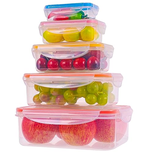 10 Pcs Food Storage Containers-Stackable Kitchen Bowls sets-BPA Free Leak Proof Plastic Food Storage Containers with Lids Airtight-Microwave Freezer Safe Lunch Boxes ,5 Meal Prep Containers & 5 Lids