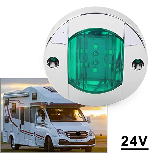 FSFY Universal Round 6 LED 24V Side Marker Clearance Light For Truck Trailer Pickup SUV Caravan Boat, Green Lens
