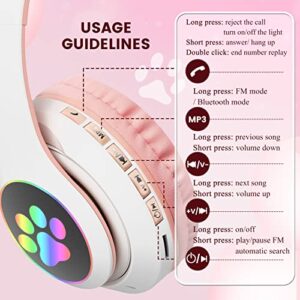 DVUIYYL Kids Headphones for School, Wireless Headphones for Kids and Adults, Kids Bluetooth Headphones with Microphone, Cat Ear Headphones for Girls and Boys