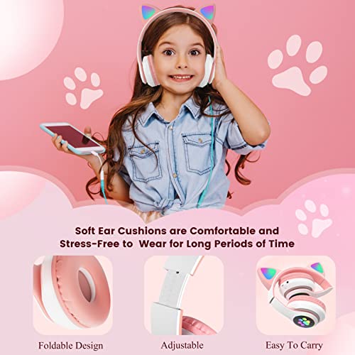 DVUIYYL Kids Headphones for School, Wireless Headphones for Kids and Adults, Kids Bluetooth Headphones with Microphone, Cat Ear Headphones for Girls and Boys