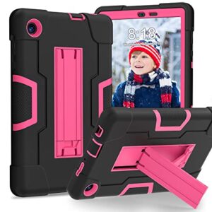 tcl tab 8 le case for kids 9137w,yldzsh for tcl tab 8 wifi tablet case 9132x soft silicone hard back hybrid case for tcl tab 8 tablet (black+rose red)