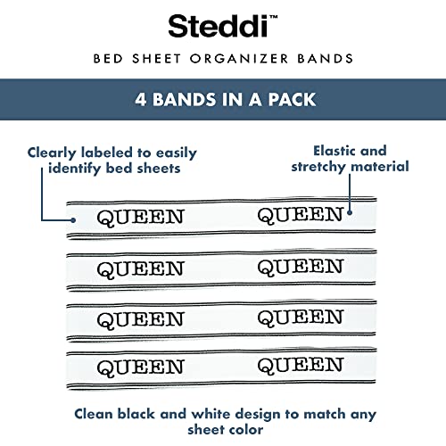 Steddi Bed Sheet Organizer Bands, Bed Sheet Storage Label Bands, Sheet Organizer Bands, Sheet Labels for Bedding, Sheet Organizers and Storage for Bed Sheets, Pillow Case, Duvet (Queen)