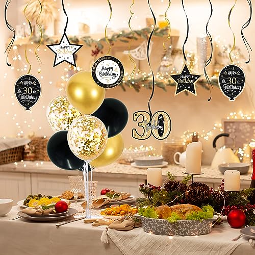 Nelbiirth Happy 30th Birthday Party Decorations Set,30th Birthday Gold Swirls Streamers with Gold Table Ballon Stand Kit,Cheers to Thirty Years Old Bday Party Decorations.