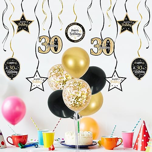 Nelbiirth Happy 30th Birthday Party Decorations Set,30th Birthday Gold Swirls Streamers with Gold Table Ballon Stand Kit,Cheers to Thirty Years Old Bday Party Decorations.