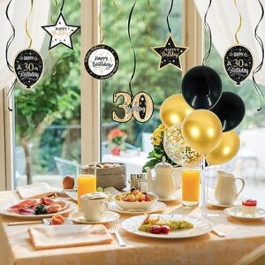 Nelbiirth Happy 30th Birthday Party Decorations Set,30th Birthday Gold Swirls Streamers with Gold Table Ballon Stand Kit,Cheers to Thirty Years Old Bday Party Decorations.