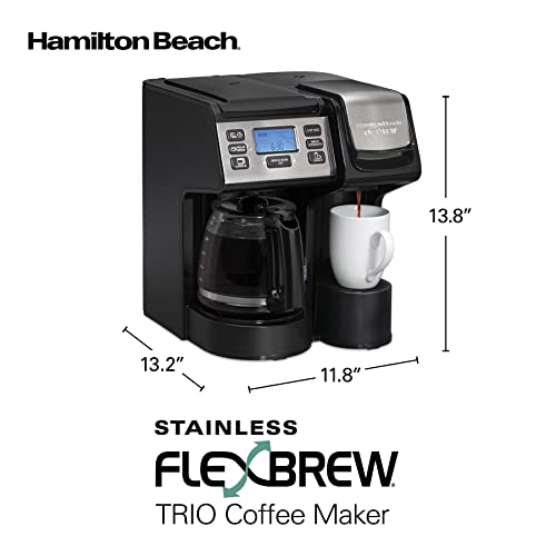 Hamilton Beach 49915 FlexBrew Trio 2-Way Coffee Maker, Compatible with K-Cup Pods or Grounds, Single Serve & Full 12c Pot, Black with Stainless Steel Accents, Fast Brewing