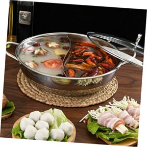 Angoily Stainless Steel Mandarin Duck Pot Clear Cooking Pots Korean Cookware Korean Hot Pot Shabu Shabu Cooker Stainless Steel Sauce Pan with Lid Taichi Pot Shabu Shabu Kitchenware Set