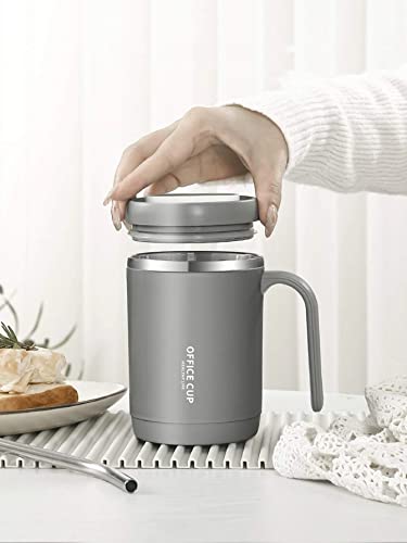 Insulated Coffee Mug with Handle,Stainless Steel Coffee Cup,Double Wall Vacuum Tumbler Cup with Sliding Lid for Hot & Cold Drinks (Gray)