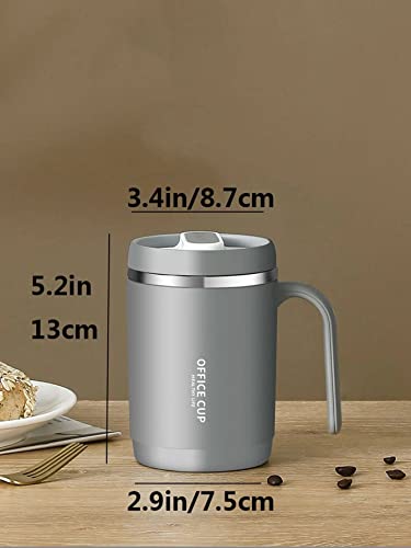 Insulated Coffee Mug with Handle,Stainless Steel Coffee Cup,Double Wall Vacuum Tumbler Cup with Sliding Lid for Hot & Cold Drinks (Gray)