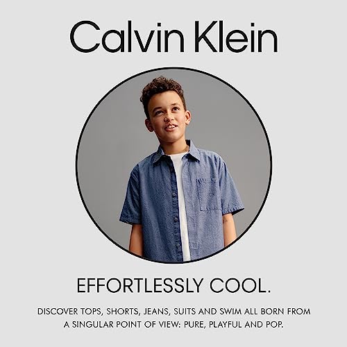 Calvin Klein Boys' Long Sleeve Crew Neck T-Shirt, Soft, Comfortable, Relaxed Fit, 3-Color Monologo Cyan, 18-20