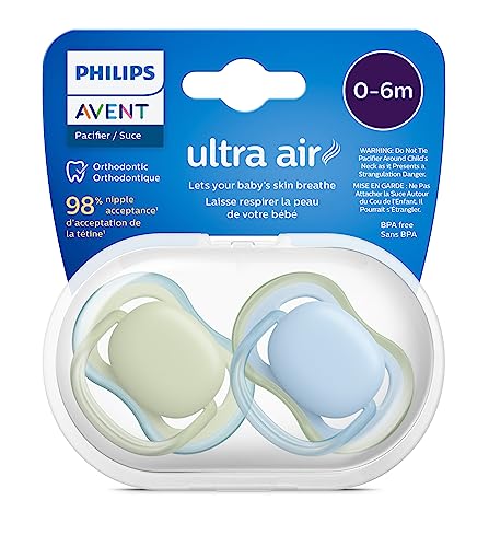 Philips Avent Ultra Air Pacifier - 4 x Light, Breathable Baby Pacifiers for Babies Aged 0-6 Months, BPA Free with Sterilizer Carry Case, SCF085/48