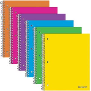 oxford college ruled spiral notebook 8.5 x 11 - pack of 6 - college ruled paper - 1 subject- durable plastic cover -100 sheets with divider pocket folder