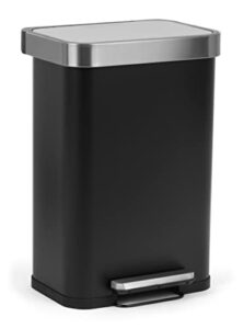 simpli-magic 50 liter soft-close, smudge resistant trash can with foot pedal and built in filter-stainless steel, sleek finish, 50l/13.2 gallon, black
