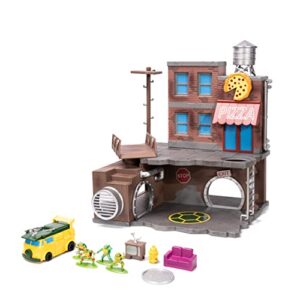 teenage mutant ninja turtles turtle lair nano scene w/ 1.65" die-cast collectible figures, toys for kids and adults