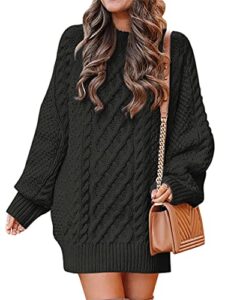anrabess women 2023 fall crewneck long sleeve oversized cable knit chunky baggy loose knit pullover short sweater dresses trendy winter tunic mini dress 412heise-xs black