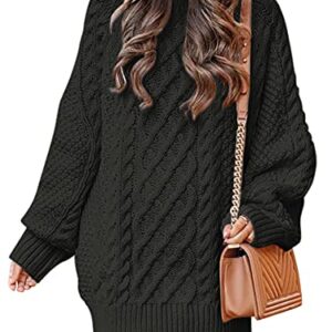 ANRABESS Women 2023 Fall Crewneck Long Sleeve Oversized Cable Knit Chunky Baggy Loose Knit Pullover Short Sweater Dresses Trendy Winter Tunic Mini Dress 412heise-XS Black