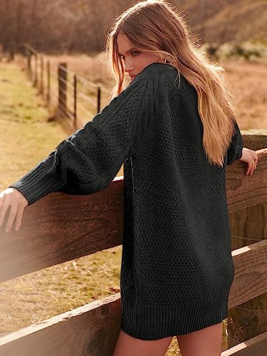 ANRABESS Women 2023 Fall Crewneck Long Sleeve Oversized Cable Knit Chunky Baggy Loose Knit Pullover Short Sweater Dresses Trendy Winter Tunic Mini Dress 412heise-XS Black