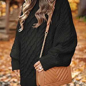 ANRABESS Women 2023 Fall Crewneck Long Sleeve Oversized Cable Knit Chunky Baggy Loose Knit Pullover Short Sweater Dresses Trendy Winter Tunic Mini Dress 412heise-XS Black