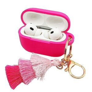 case cover for airpod pro charging case, upgraded air pods silicone case skin with cute tassel keychain kit (rose pink)