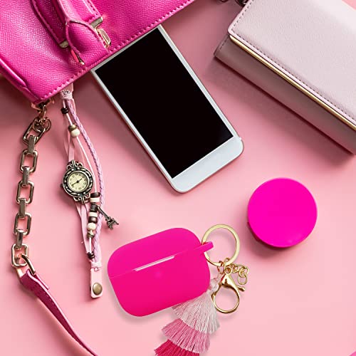Case Cover for Airpod Pro Charging Case, Upgraded Air Pods Silicone Case Skin with Cute Tassel Keychain Kit (Rose Pink)