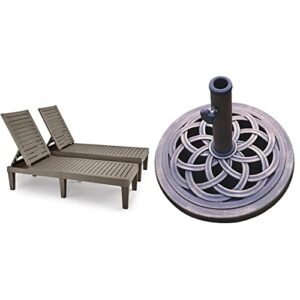 yitahome chaise outdoor lounge chairs, set of 2, taupe & dc america ubp18181-br 18-inch cast stone umbrella base, made from rust free composite materials, bronze powder coated finish